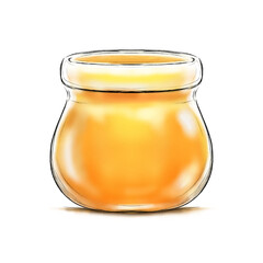 Honey in small open lid glass jar isolated cartoon illustration