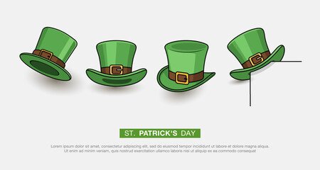 St. Patrick's Day green leprechaun hat collection Patrick on a white background