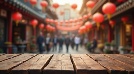 Blurred wooden table during autumn festival 
