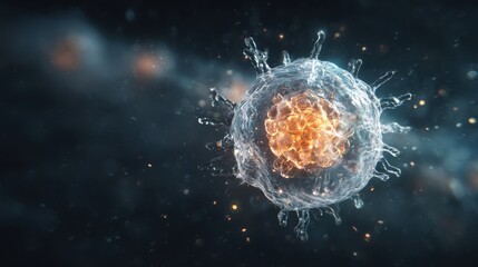 submicroscopic a single complex glowing molecule emerges from a dark primordial aqueous solution symbolizing the spark of life stem education sheets