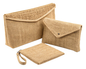 Jute clutches isolated on white background