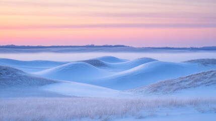 Winter Sunrise Over Snowy Rolling Hills