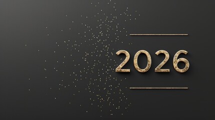 A stylish New Year banner presents the number 2026 against an elegant black backdrop, enhanced by shimmering sparkles. Perfect for modern celebrations