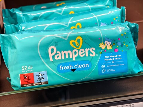 Airolo,Switzerland-Sep.30th 2025: Pampers brand Baby Wipes sell in store