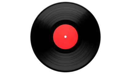 Vintage vinyl record with red label isolated on transparent background
