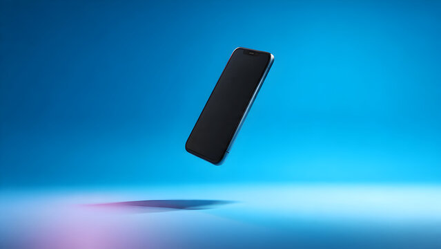 A bold shot of phone floating above bright surface, crisp product shadow, premium gradient background