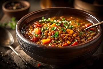 Lentil and Vegetable Soup with Thyme Garnish image