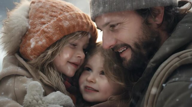 A warm family moment captured in the midst of winter
