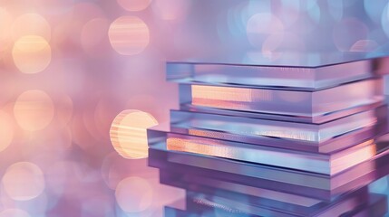 Four acrylic wedding invitations are stacked on clear plates with a blurred background of colorful lights creating a festive atmosphere