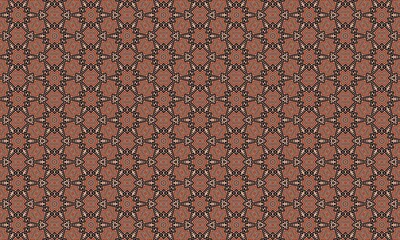 Richly detailed seamless geometric pattern with repeating starbursts and interlocking shapes in terracotta and black, textured and sophisticated.