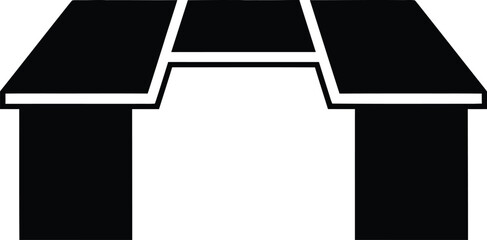 Modular office desk vector icon, U-shaped computer workstation, furniture cabinet silhouette