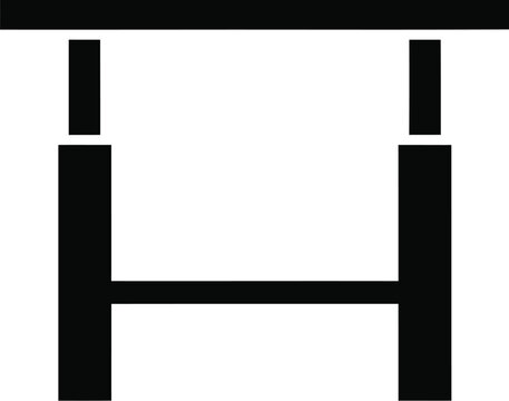 H-frame metal desk vector icon, industrial table structure, simple commercial furniture graphic