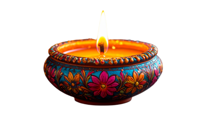 Decorative Diwali Diya with Floral Pattern – Isolated