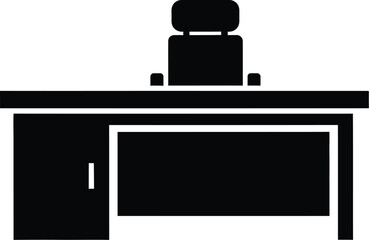 Executive office desk and chair vector icon, corporate business furniture silhouette illustration