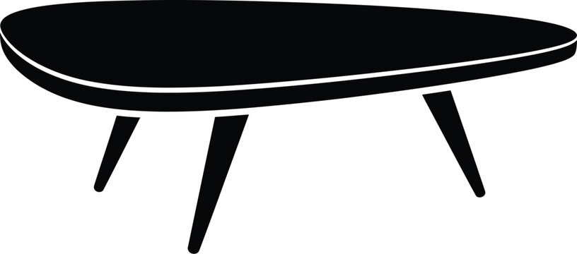 Kidney Shaped Three-Leg Coffee Table Vector Silhouette, Retro Furniture Icon, Curved End Table, Black Isolated Illustration, Living Room Graphic, EPS Element