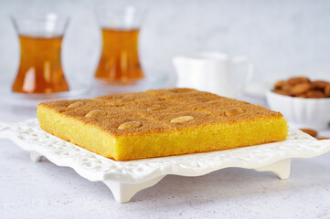 Middle eastern traditional semolina cake basbousa , namoora, hareesa	