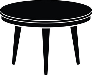 Round Tripod Coffee Table Vector Icon, Retro Furniture Silhouette, Three-Leg End Table, Black Isolated Graphic, Living Room Design Element, EPS Illustration