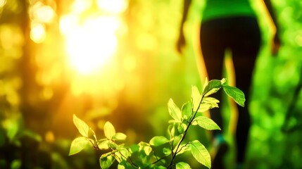 Serene Walk in Lush Green Forest with Soft Sunlight Filtering Through Trees