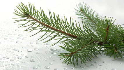 Obraz premium pine branch isolated on white background,water effect.
