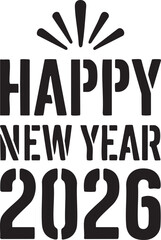 Fototapeta premium Happy New Year 2026 Black Vector Banner on Transparent Background 