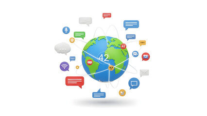 Global communication concept with a globe and speech bubbles. Perfect for technology, business, marketing, and international communication projects.