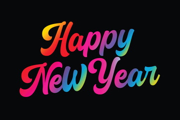 Colorful Happy New Year Text Vector Typography in Dark Background © RMNKO