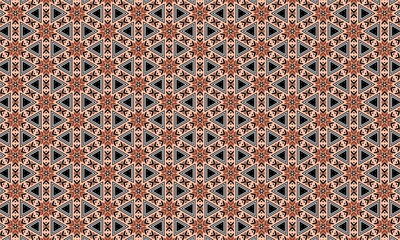 Geometric Star and Triangle Pattern: Abstract Tribal Background Illustration in Peach and Black