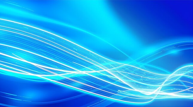 Abstract futuristic wave pattern background with glowing parallel lines. Bright blue and cyan high tech concept.