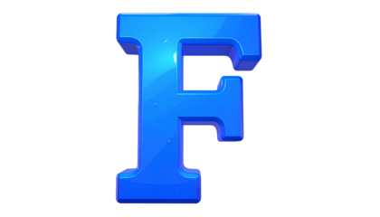 A vibrant, glossy, 3D rendered capital "F" in shades of blue against a stark black background. It appears shiny