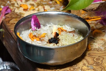 a beautiful rice and flower put in the powl