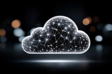 Glowing cloud shape of lines and dots in dark space