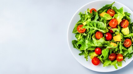 Fresh Green Salad with Cherry Tomatoes and Leafy Greens in a Bowl