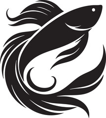 Black silhouette of a stylized betta fish swimming in a circle