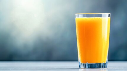 Freshly Squeezed Orange Juice in Clear Glass with Light Background