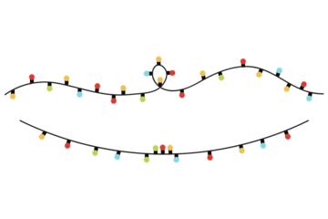 Festive string lights with red green yellow and white bulbs creating a cheerful holiday decoration on a white background