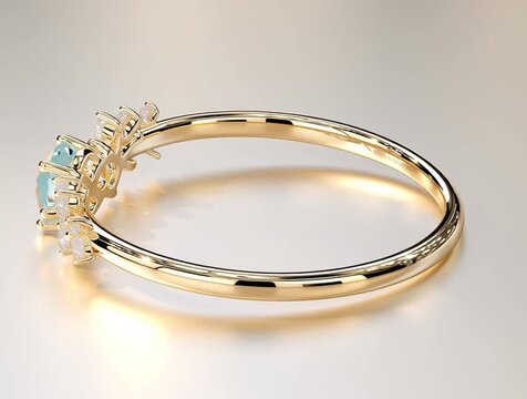 Elegant golden ring with light blue topaz and diamonds embellishments