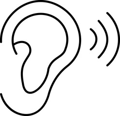 Hearing and Listening Icon represents communication, sound awareness, modern minimal, design. This features an ear combined with sound waves, symbolizing hearing ability, active, and audio clarity.