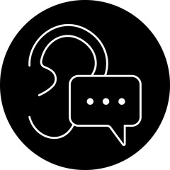 Hearing and Listening Icon represents communication, sound awareness, modern minimal, design. This features an ear combined with sound waves, symbolizing hearing ability, active, and audio clarity.
