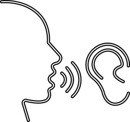 Hearing and Listening Icon represents communication, sound awareness, modern minimal, design. This features an ear combined with sound waves, symbolizing hearing ability, active, and audio clarity.