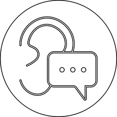 Hearing and Listening Icon represents communication, sound awareness, modern minimal, design. This features an ear combined with sound waves, symbolizing hearing ability, active, and audio clarity.