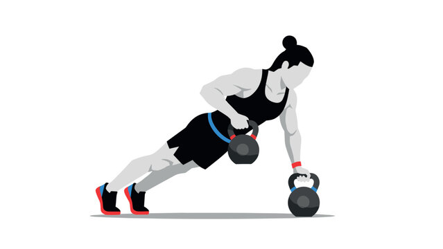 Kettlebell workout: athletic woman performing row exercise in modern minimal style - Powered by Adobe