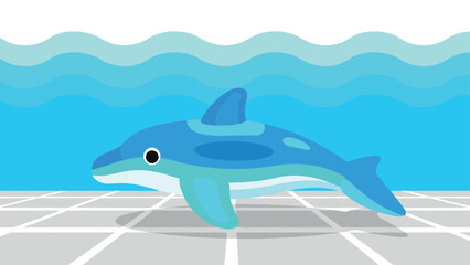 Fototapeta premium Colorful flat design dolphin with ocean waves in blue and white background