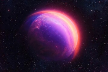 Obraz premium Colorful gas giant planet with glowing rings and distant stars cosmic scene