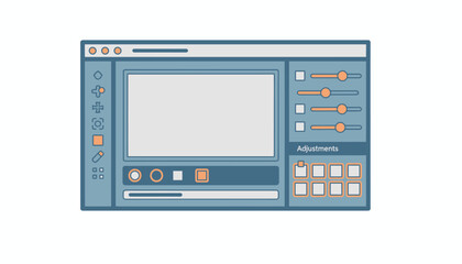 Obraz premium A creative wireframe showcasing a photo editing app interface with toolbars image preview areas and adjustment sliders.