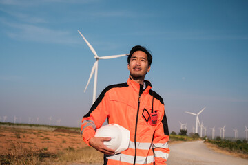 Engineer working at Wind turbine fields