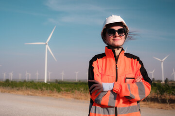 Engineer working at Wind turbine fields