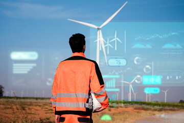 Engineer working at Wind turbine fields
