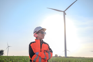 Engineer working at Wind turbine fields