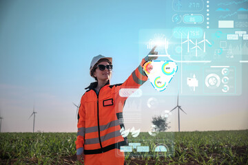 Engineer working at Wind turbine fields