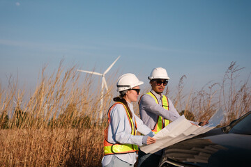 Engineer working at Wind turbine fields